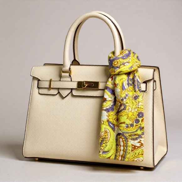 Preppy Twilly Style Scarf in shades of Gold, Yellow and Lilac - Picture 8 of 8